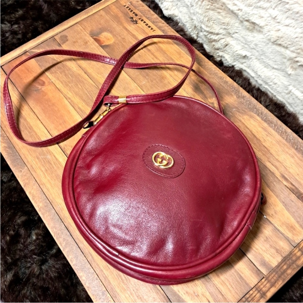 Rare GUCCI vintage Red Leather Round Crossbody Bag - Designer Style